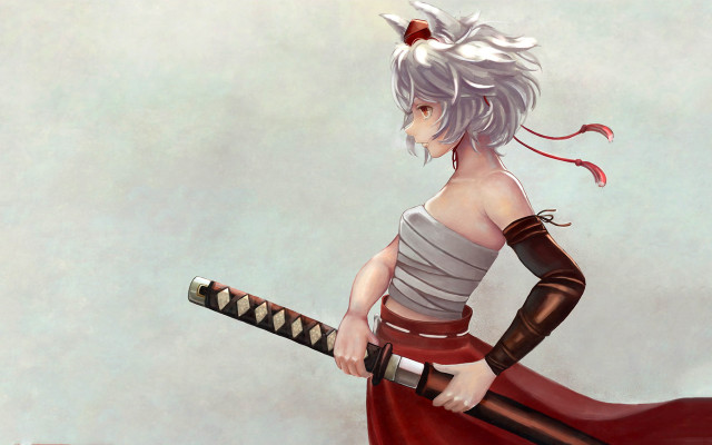 Woman red skirt sword blade free wallpaper - medium preview image