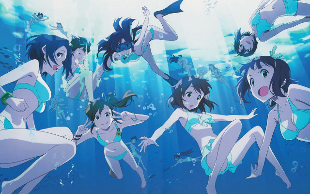 Women bikinis swimming ocean sharks free wallpaper - medium preview image