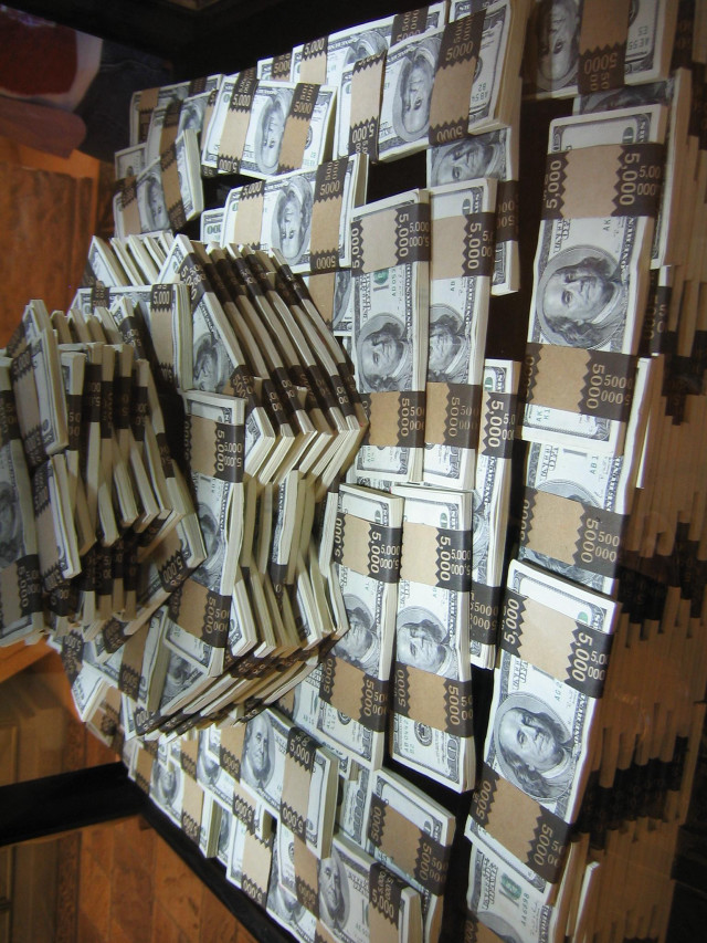 Money stacked table wooden frame free wallpaper - medium preview image