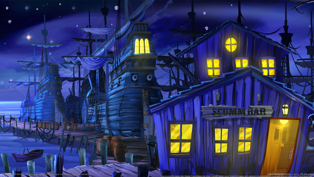 Night scene boat dock clock free wallpaper - medium preview image