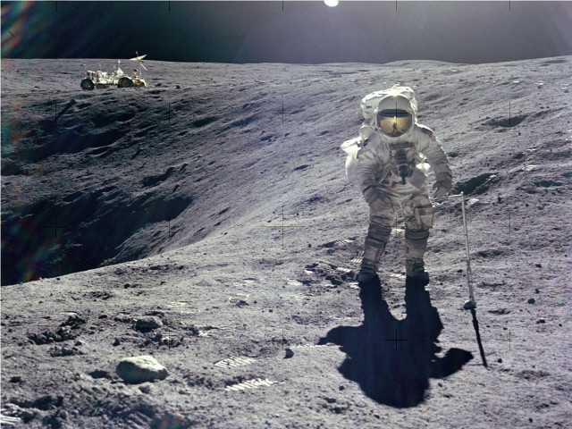 Astronaut moon walking vehicle background free wallpaper - medium preview image