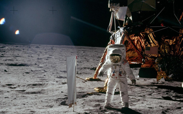 Astronaut moon flag pole flag #2 free wallpaper - medium preview image