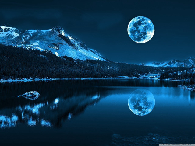 Full moon mountain range lake free wallpaper - medium preview image