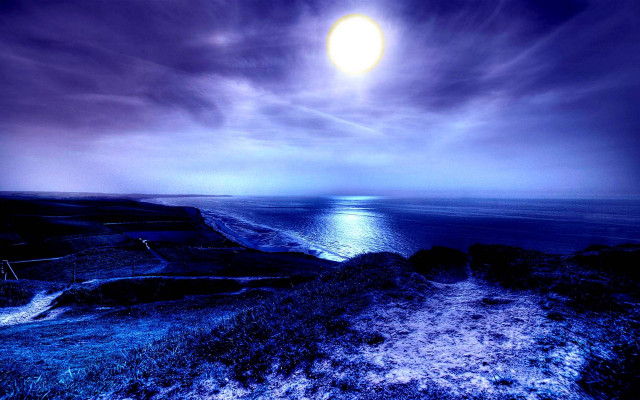 Full moon ocean cloudy day free wallpaper - medium preview image