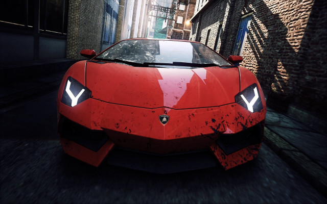 Red sports car alley brick free wallpaper for desktop - medium preview image
