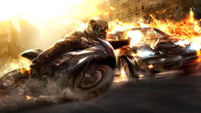 Man motorcycle car fire flames #2 free wallpaper - medium preview image