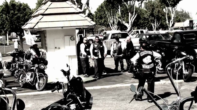 Bikers parking lot group standing free wallpaper - medium preview image