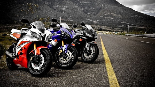 Motorcycles parked road mountain range #2 free wallpaper - medium preview image