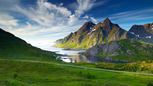 Scenic mountain range lake winding #4 free wallpaper - medium preview image