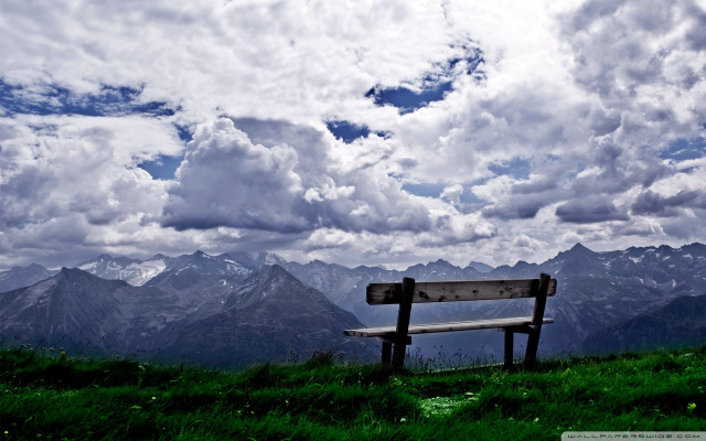Bench hillside cloudy sky mountains free wallpaper - medium preview image