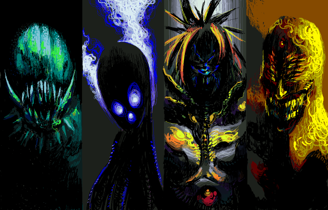 Alien creatures glowing eyes hair #2 free wallpaper - medium preview image