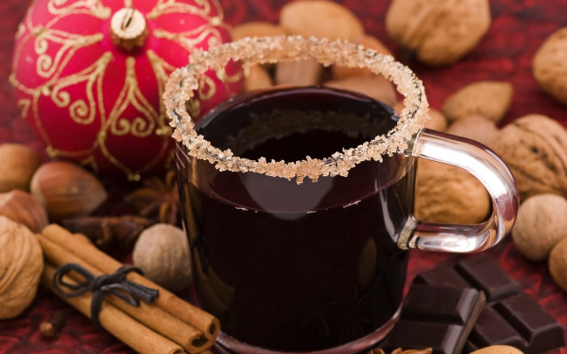 Coffee cup spoon nuts tablecloth free wallpaper - medium preview image