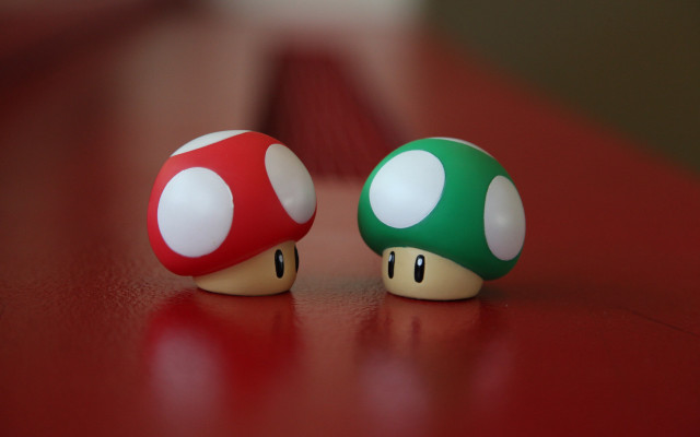 Mushroom figurines sitting table top free wallpaper - medium preview image
