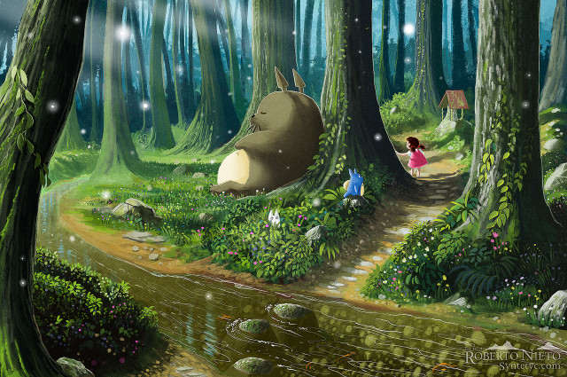 Person dog forest stream path free wallpaper - medium preview image