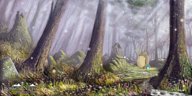 Forest trees flowers person sitting free wallpaper - medium preview image
