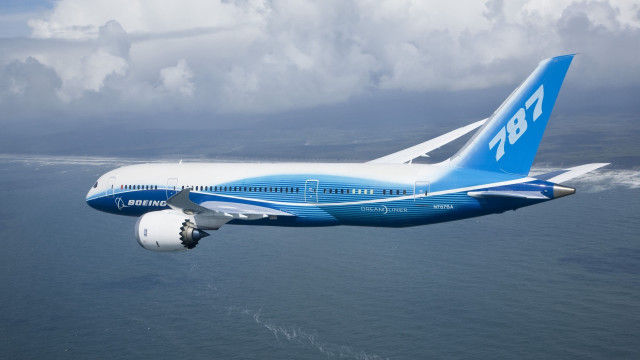 Blue and white airplane over free wallpaper - medium preview image