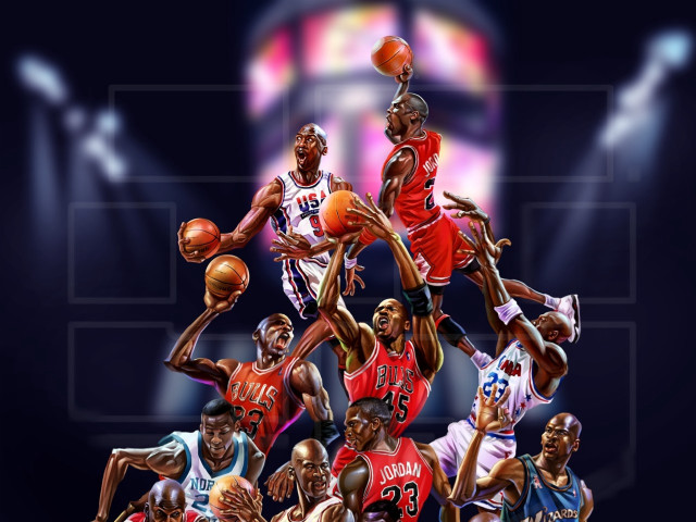 Basketball players group court lights free wallpaper - medium preview image