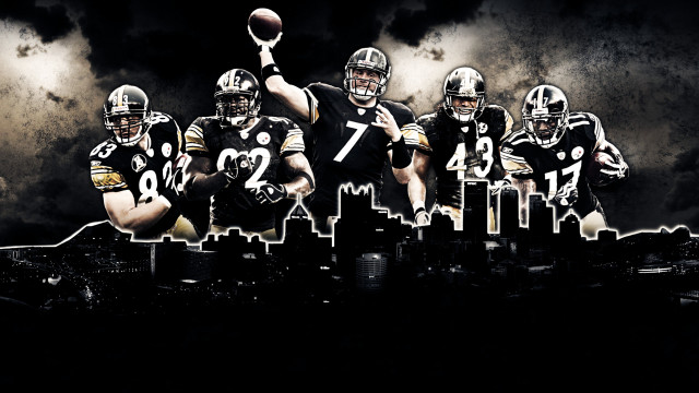Football players city skyline dark free wallpaper - medium preview image