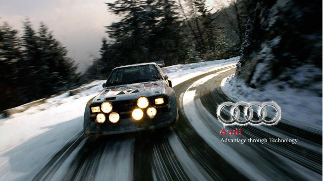 Car driving snowy road headlights free wallpaper - medium preview image