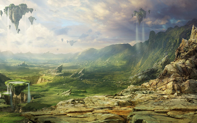 Mountain landscape waterfall cloudy sky free wallpaper - medium preview image