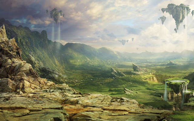 Mountain landscape waterfall distance middle free wallpaper - medium preview image
