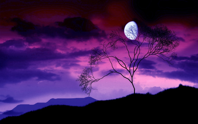 Tree moon purple sky clouds free wallpaper - medium preview image