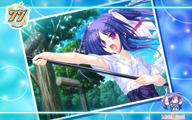 Girl purple hair holding stick free wallpaper - medium preview image