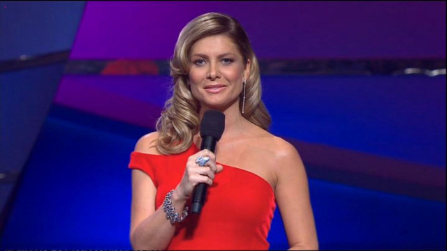 Woman red dress microphone smiling free wallpaper - medium preview image
