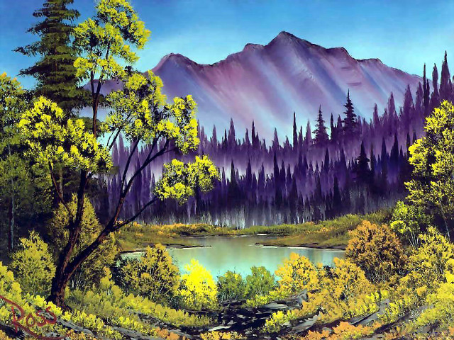 Mountain lake trees purple sky free wallpaper - medium preview image
