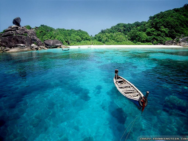 Boat floating blue ocean sandy free wallpaper - medium preview image