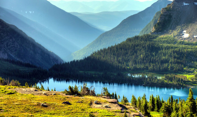 Mountain valley lake forest sky free wallpaper - medium preview image