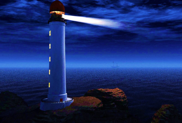Lighthouse ocean night light boat free wallpaper - medium preview image