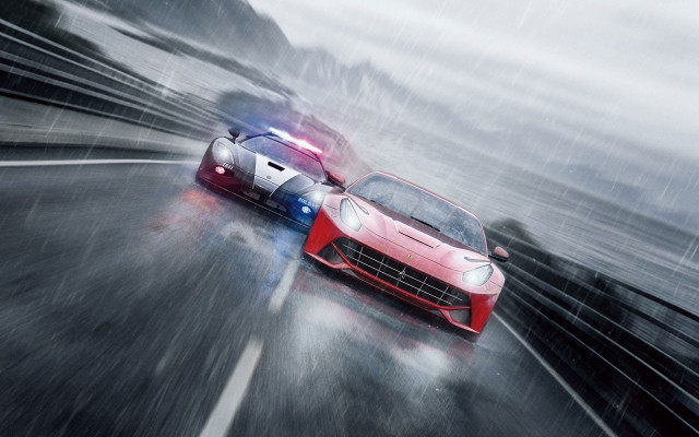 Racing cars wet road rain free wallpaper - medium preview image