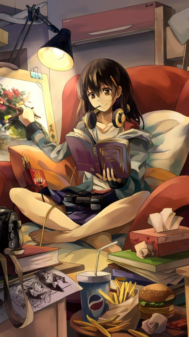 Girl sitting couch reading book free wallpaper - medium preview image