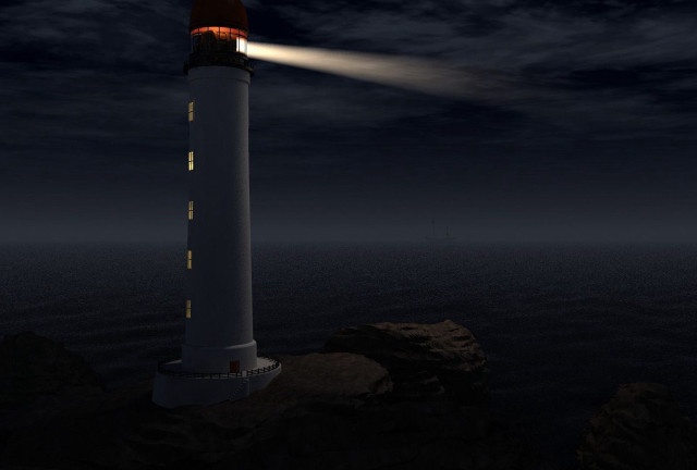 Lighthouse rock ocean night light free wallpaper - medium preview image
