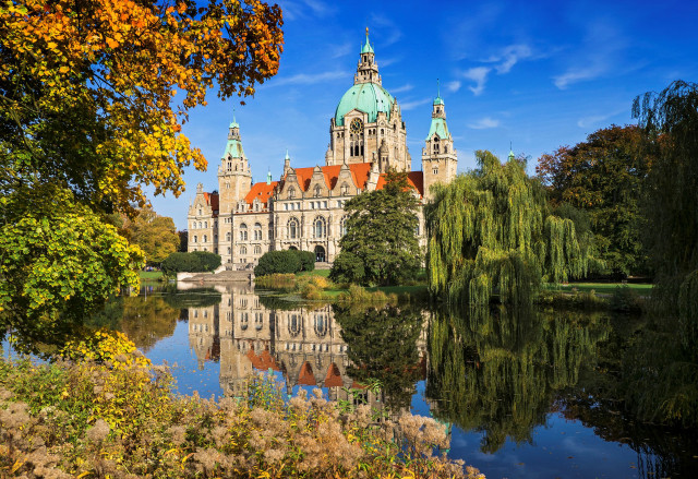 Castle pond trees blue sky free wallpaper - medium preview image