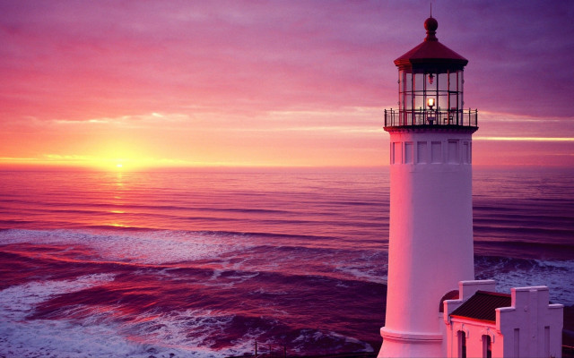 Lighthouse sunset water pink sky free wallpaper - medium preview image