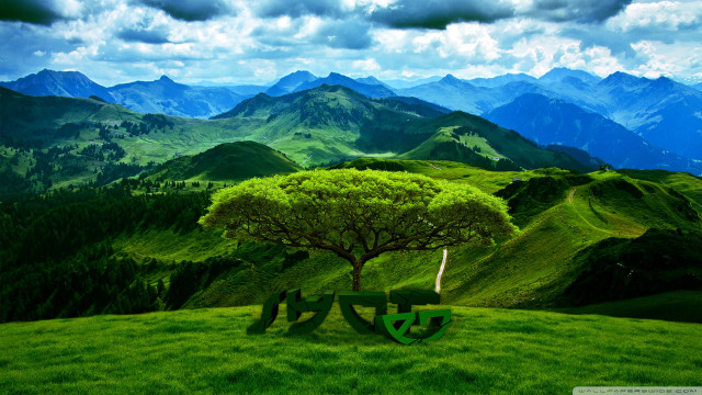Tree hill mountains clouds green free wallpaper - medium preview image