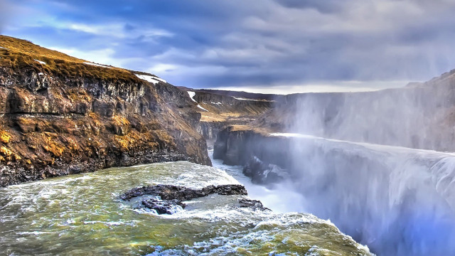 Waterfall large cloudy sky background free wallpaper - medium preview image