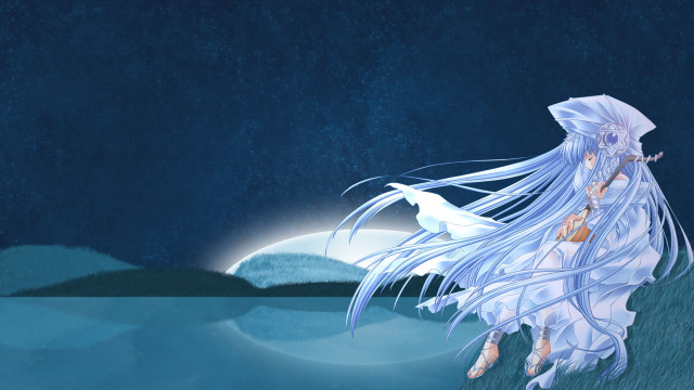Woman white hair field night free wallpaper - medium preview image