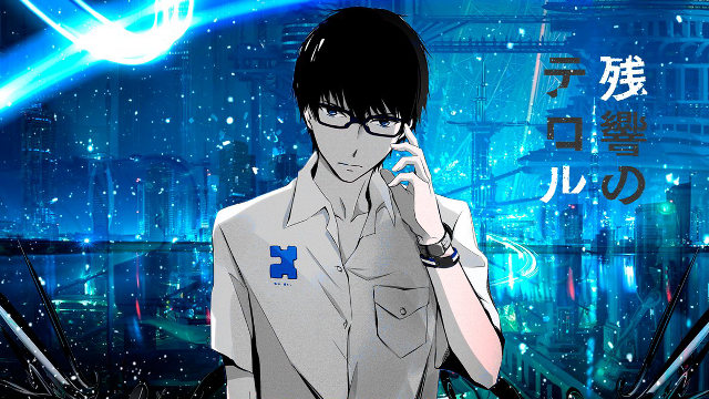 Futuristic man glasses cellphone cityscape free wallpaper - medium preview image
