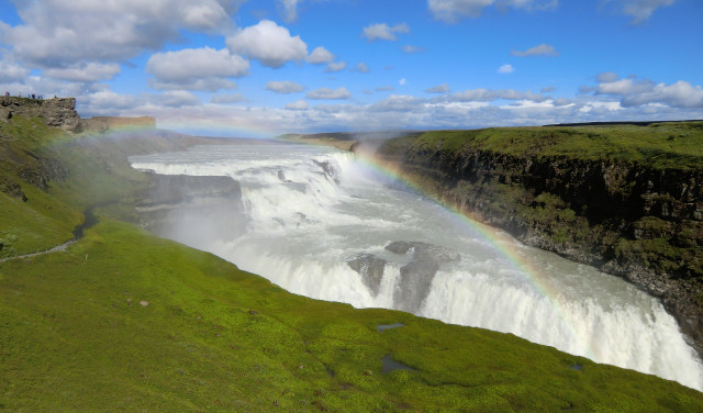Rainbow waterfall grass field sky free wallpaper - medium preview image