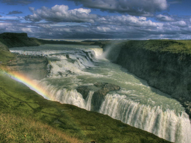 Rainbow waterfall field grass sky free wallpaper - medium preview image