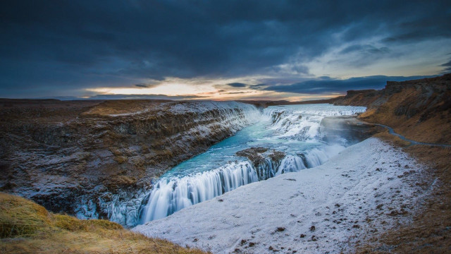 Waterfall frozen river cloudy sky #5 free wallpaper - medium preview image