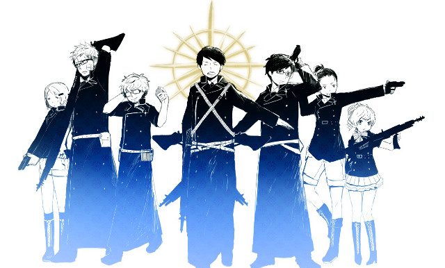 Anime characters guns uniforms back free wallpaper - medium preview image
