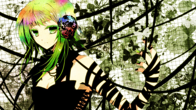 Green hair gothic anime flower free wallpaper - medium preview image