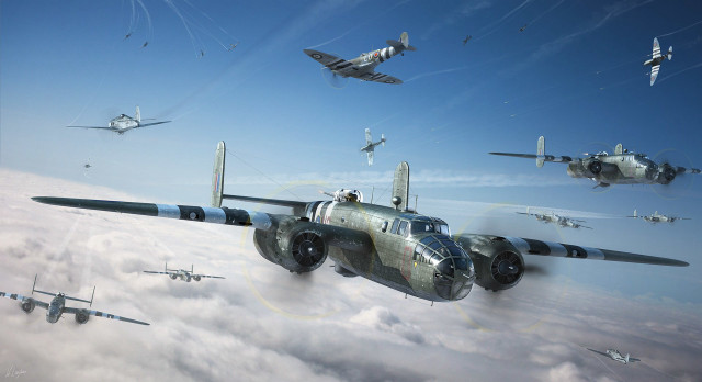 Planes flying clouds propellers precisionism free wallpaper - medium preview image