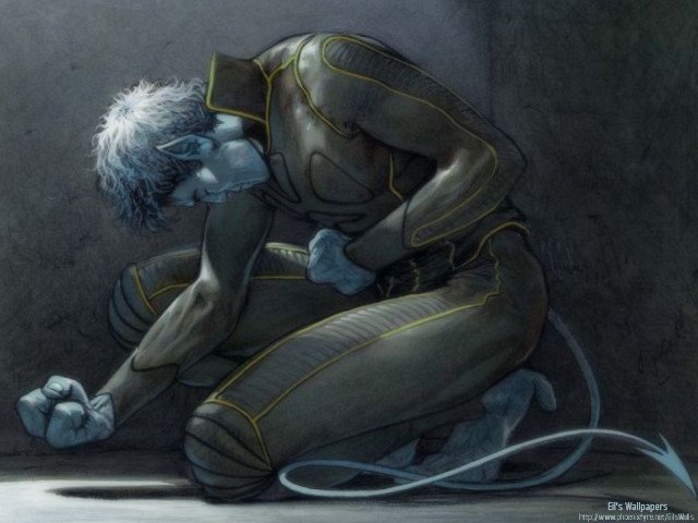 Kneeling man blue skin white free wallpaper - medium preview image