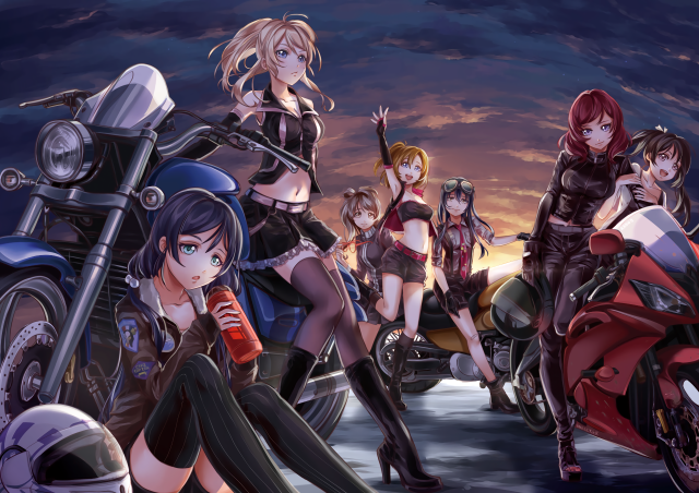 Anime girls motorcycle man background free wallpaper - medium preview image