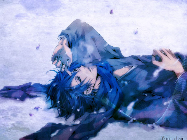 Blue haired gothic anime laying free wallpaper - medium preview image